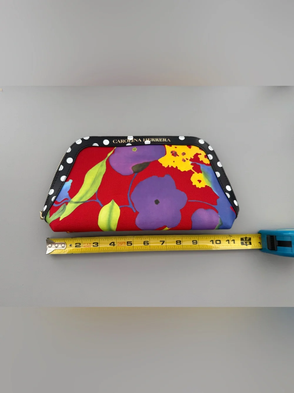 Carolina Herrera Red Floral Cosmetic Pouch with Polka-Dot Trim